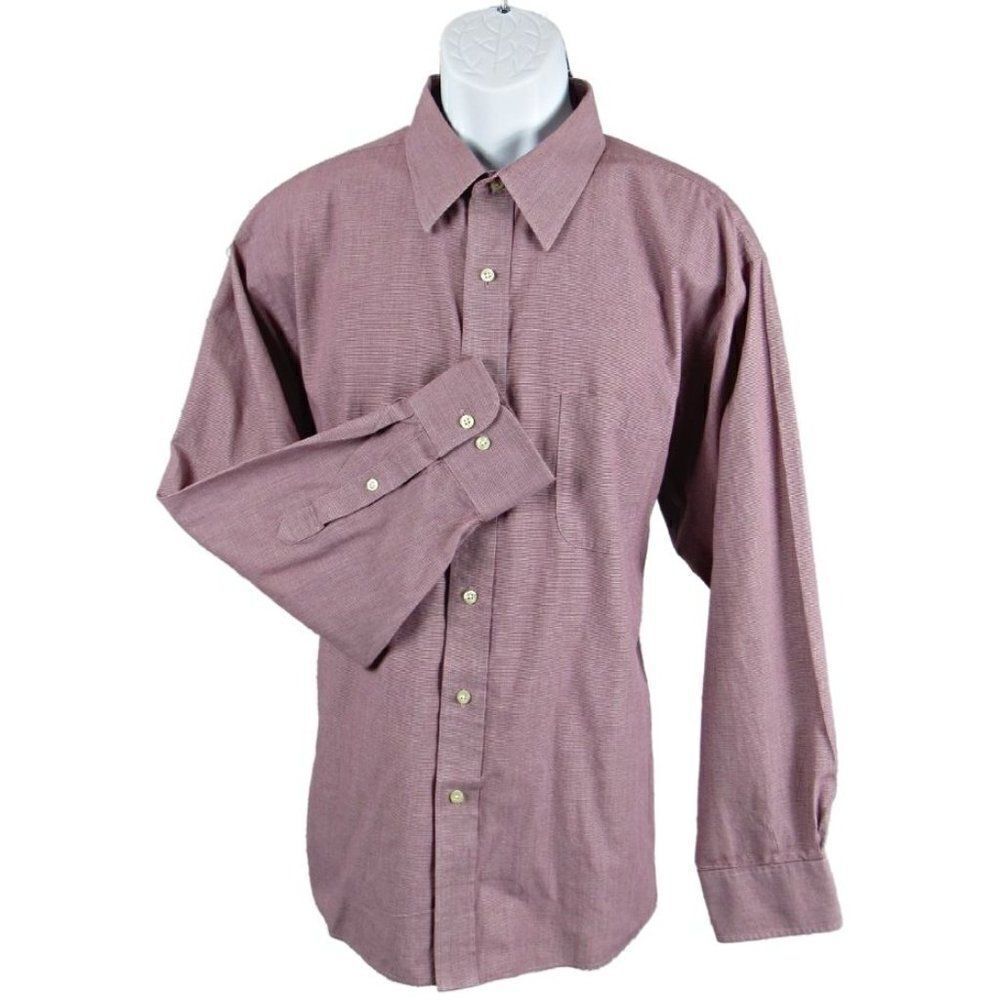 Wrinkle Free Button-Up Dress Shirt Long Sleeve Red & White Check Size XL Chaps